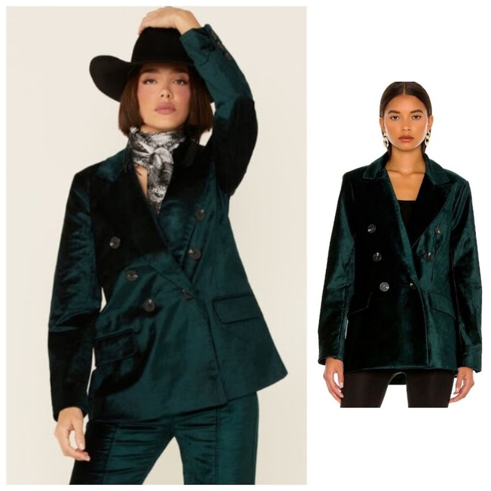 Free People Velvet Ashby Blazer Double Breasted Green XL